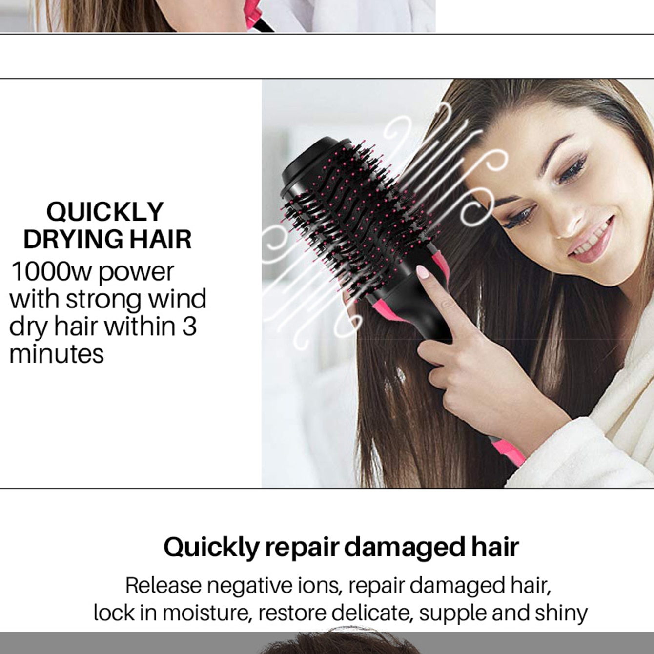 Cepillo de aire 3 en 1, secador de pelo de un solo paso, voluminizador, estilizador,