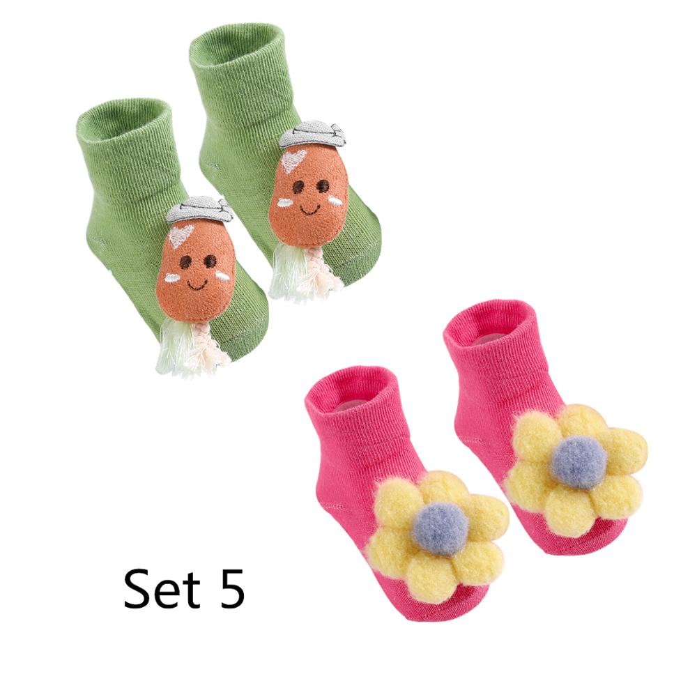 2 Paires/lot -Né Bébé Chaussettes Bébé Chaussettes En Coton Bébé Filles Belle Antidérapant Chaussettes Courtes Vêtements Accessoires Pour 0-12 Mois: Set 5