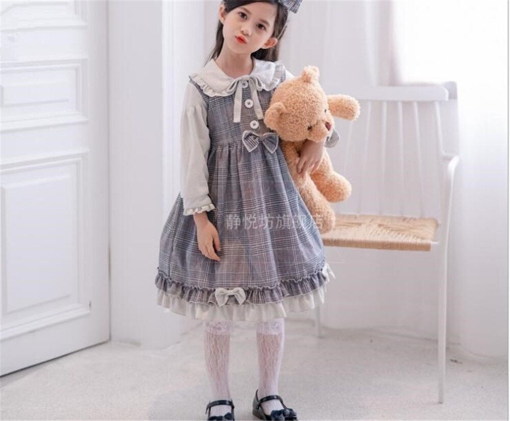 Robe lolita pour filles, tenue vintage, taille haute, avec nœuds, manches courtes/longues, style victorien, kawaii, pour enfants, B817: style 3 / XXL