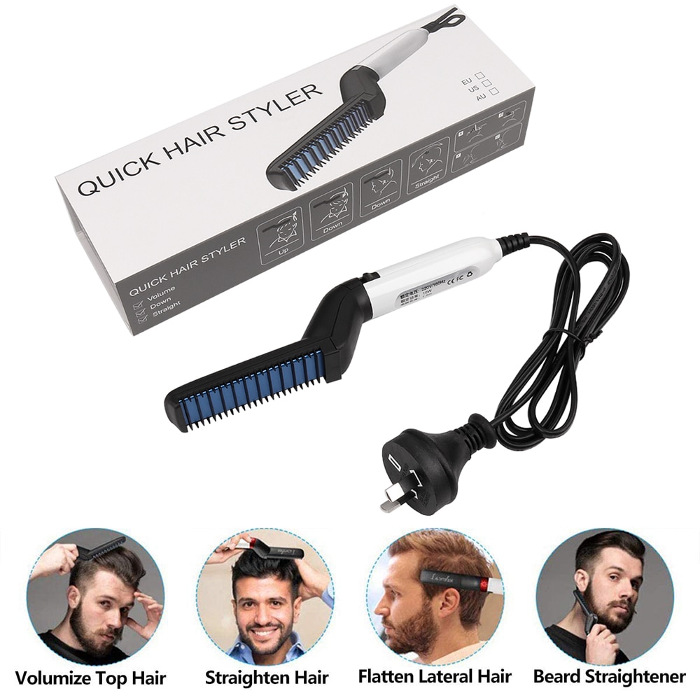 2 in 1 Beard Straightener Electric Hair Comb Brush Beard Straightening Comb Straight Hair Curler Styling Tools Quick Flat Iron