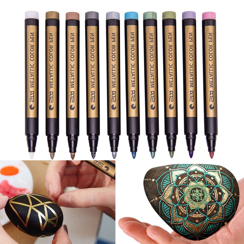 10 stks/partij Home Kantoorbenodigdheden Diverse Gekleurde Metallic Permanente Verf Markers Pennen DIY Metallic Marker Pennen