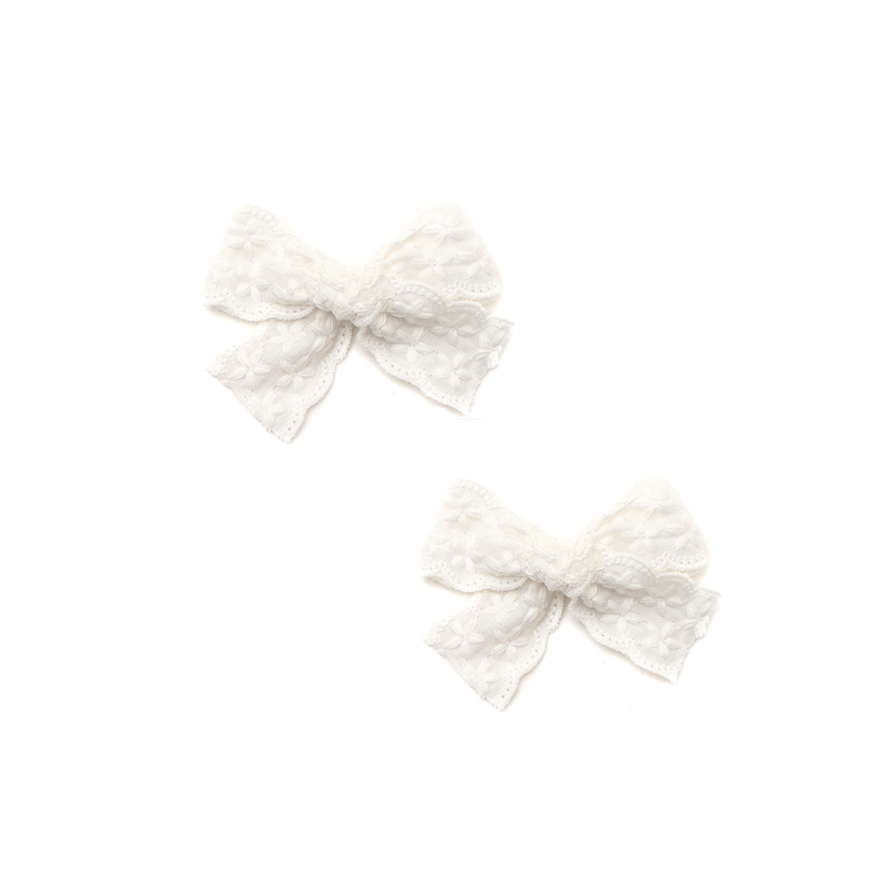 Cotton Eyelet Ribbon Hair Accessories Dressy headband bow clip For Girl: Light Grey