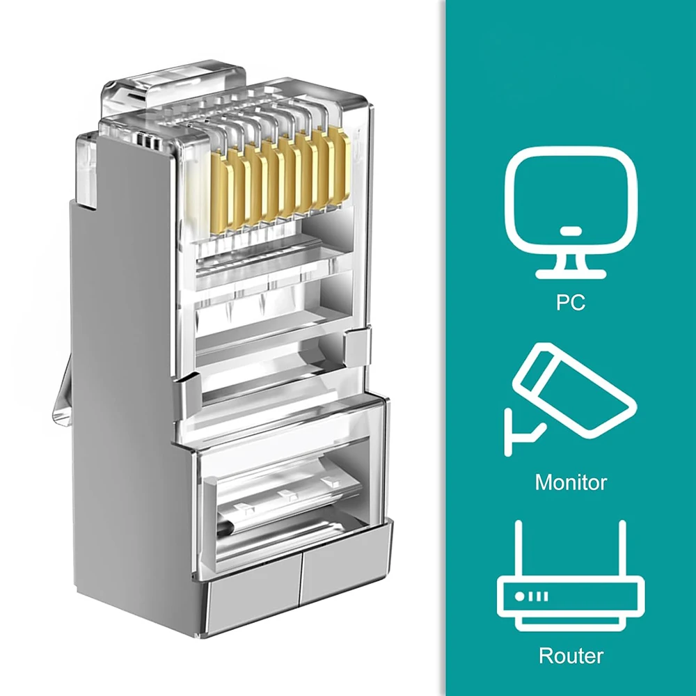 RJ45 Modular Plug Network Connectors CAT6 CAT7 CAT5 Pass Through UTP 30μ Gold-Plated Modular Ethernet STP Network Cable Plugs