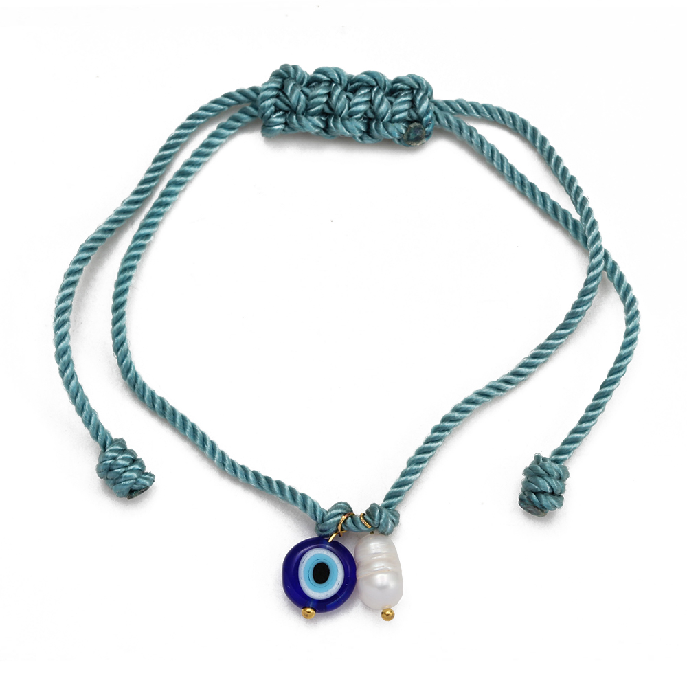 Pulsera de cuerda trenzada de ojo de la suerte, pulsera ajustable de cuentas de perlas de agua dulce de mal de ojo turco para mujeres y hombres, pulseras bijoux: Marrón rojizo