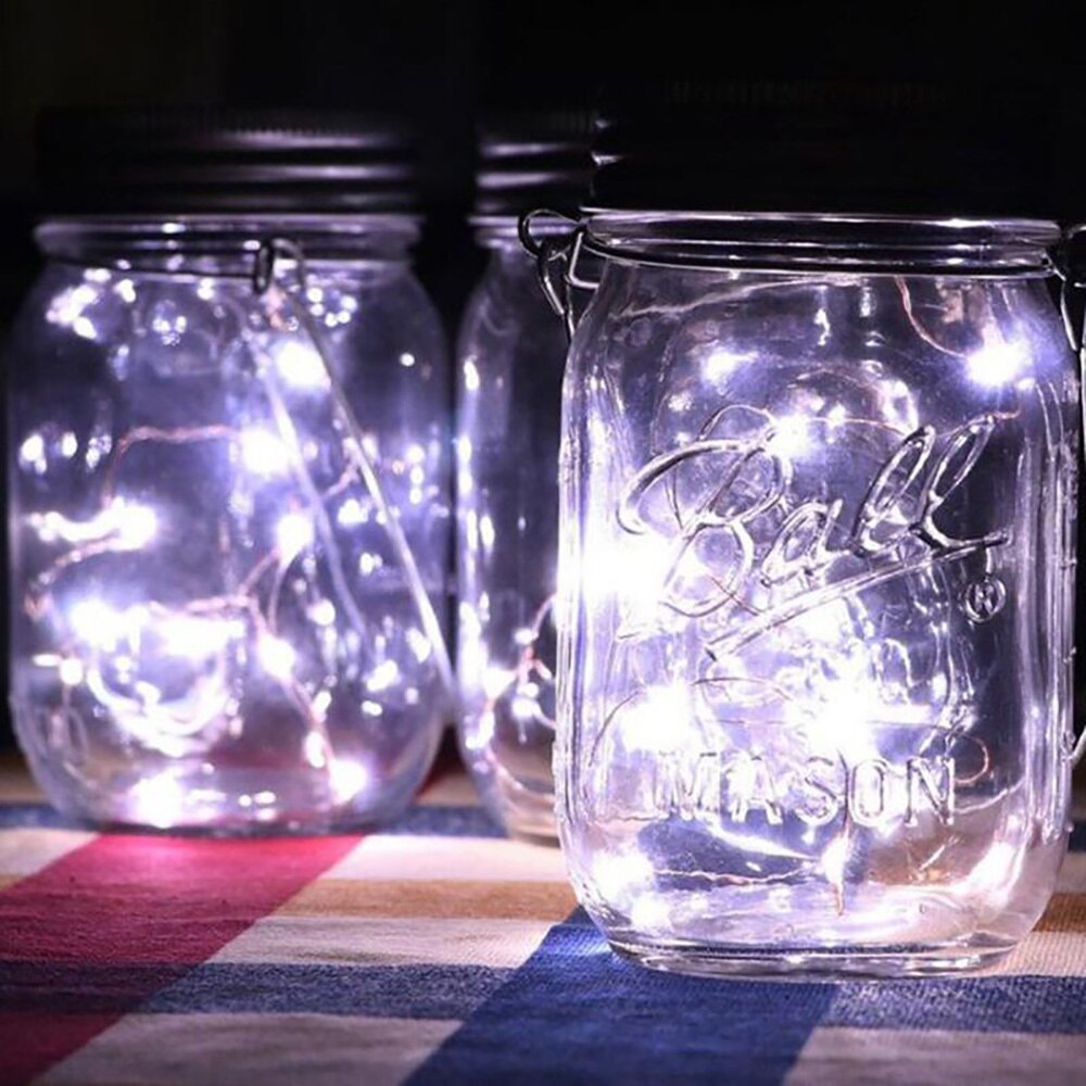 Solar Powered10 LED Mason Jar Lantern lights for Patio Outdoor Party Wedding Garden Courtyard Decorative: White light / 2PCS