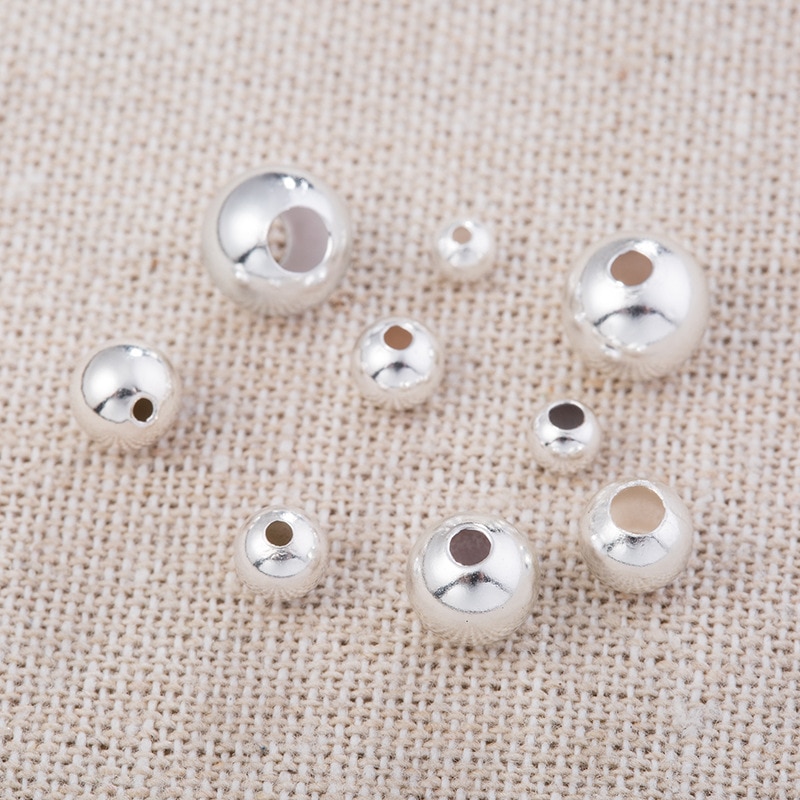 2-10MM Genuine 925 Sterling Silver Round Ball Beads Spacer for DIY Jewelry Making Findings