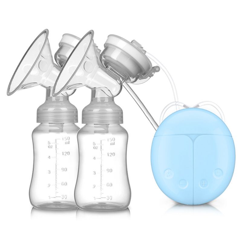 Bomba de mama elétrica dupla poderosa automática leiteira com mamilo mamilo sucção extractor leite usb segurança confortável: Azul