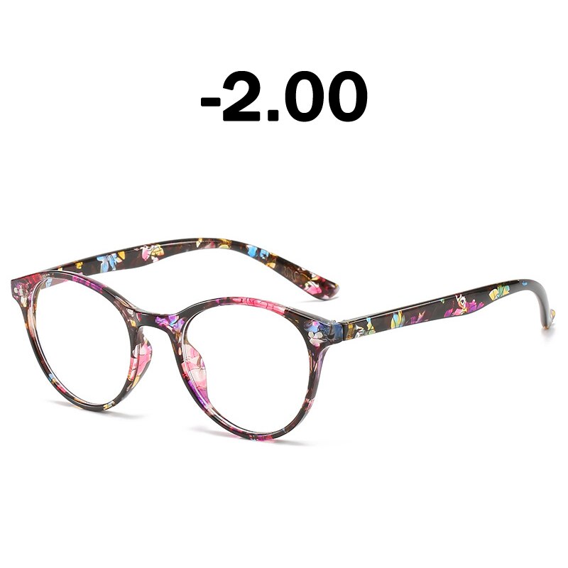 Elbru Afgewerkt Bijziendheid Bril Vrouwen 0-0.5 1.0 1.5 2.0 2.5 3 3.5 4 4.5 5.0 5.5 6 Retro bloemenprint Bijziendheid Optische Glazen Frame: Floral -2.00