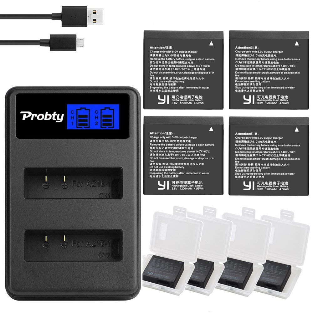 Cargador de 2 ranuras para Xiaomi YI lite 2 4K 4k + LCD USB para batería de Cámara de Acción Xiao yi 4k: BLANCO