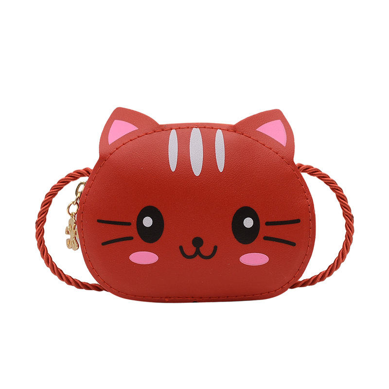 Mini borse moda per bambini borse a tracolla a spalla piccola in pelle PU per ragazze portafoglio portamonete per bambini con gatto carino: Rosso