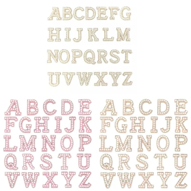 Parches de de letras planchables, 26 Uds., apliques para coser en diamantes de imitación, A-Z de letras de pera, parches de bordados para hacer manualidades