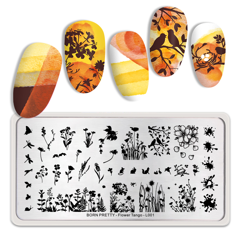 BORN PRETTY Rectangle Nail Stamping Plates Stainless Steel Simple High Nail Stamp Templates Flower tango-L003: BP-FT-L001