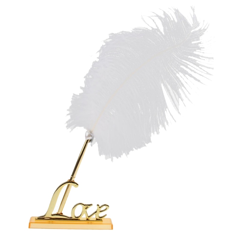 Bruiloft Decoraitons Retro Stijl Witte Veer Pen Ondertekening Met Liefde Houder Bruiloft Pen Decoratie Verjaardag Feestartikelen: Default Title