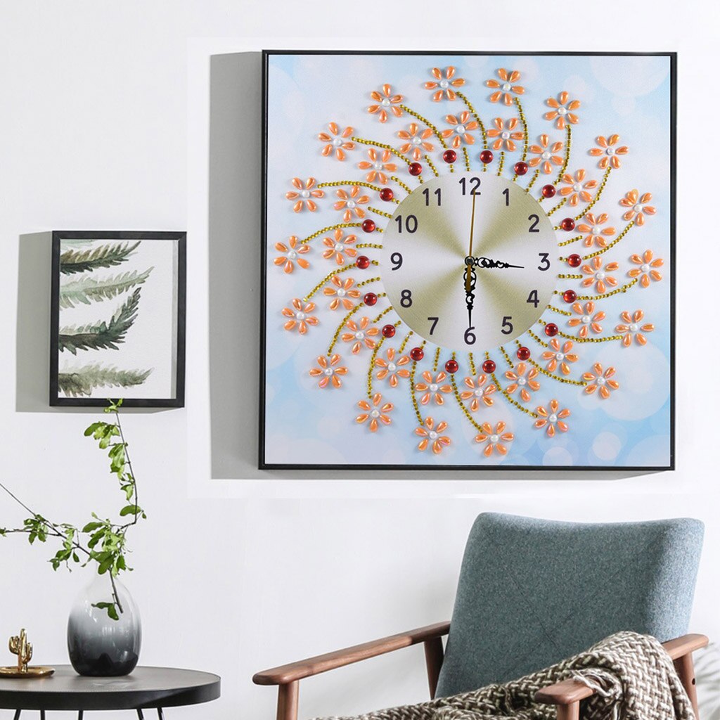 Horloge à faire soi-même, broderie 5D diamant, peinture, perceuse, partie spéciale, décor artistique mural pour la maison: Orange