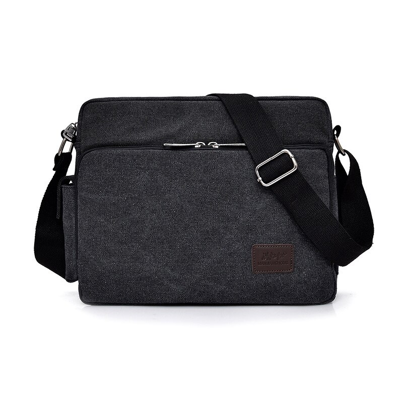 Grote Capaciteit Canvas Messenger Bag Mannen Multifunctionele School Crossbody Tassen Jongens Waterdichte Meer Interne Schoudertas: Black