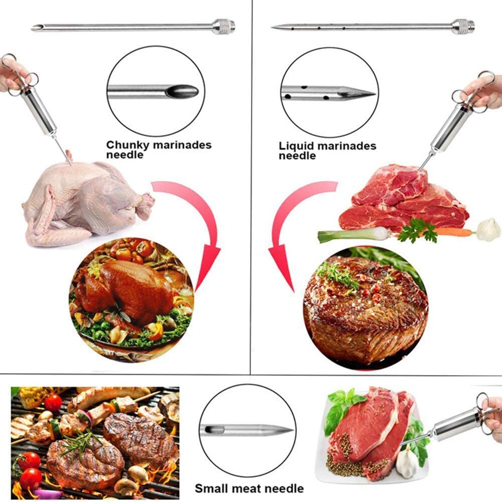 Chicken Injector Stainless-Steel Seasoning Injector Meat Poultry Injection Tool 2-oz Marinade Meat Injector Kitchen Tools