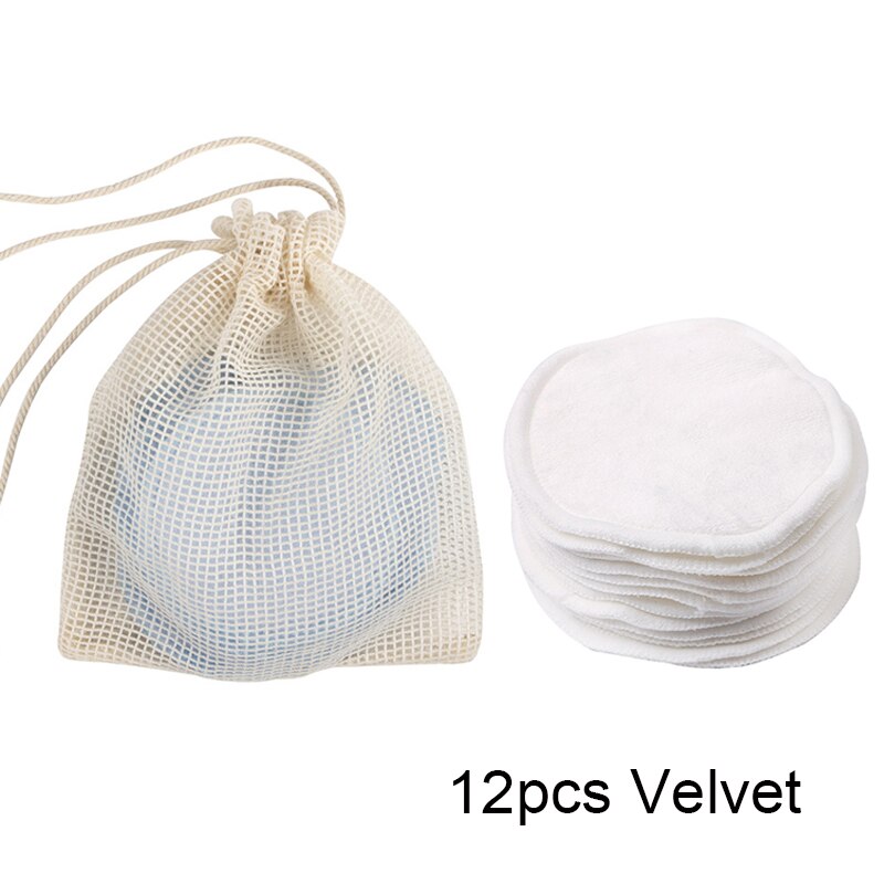Reusable Bamboo Fiber Makeup Remover Pads 12pcs/Pack Washable Rounds Cleansing Facial Cotton Make Up Removal Pads Tool: 12pcs velvet