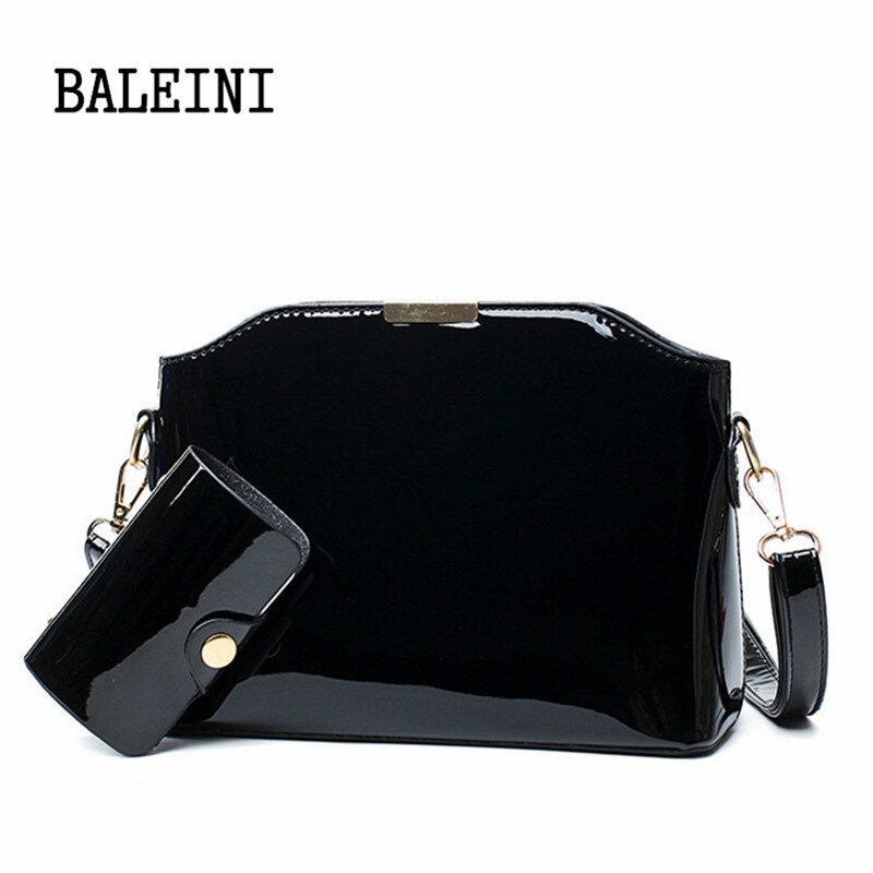 BALEINI-Bolso cruzado de charol para mujer, bandolera pequeña de de , a la ,: Negro