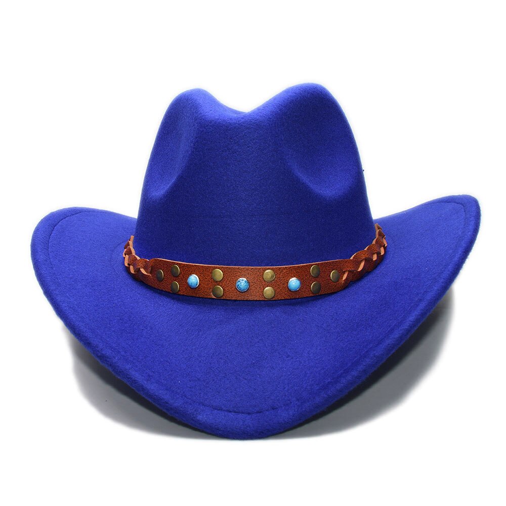 LUCKYLIANJI-Sombrero de vaquero occidental para niño, banda de cuero trenzado, de ala ancha, talla única: 54cm