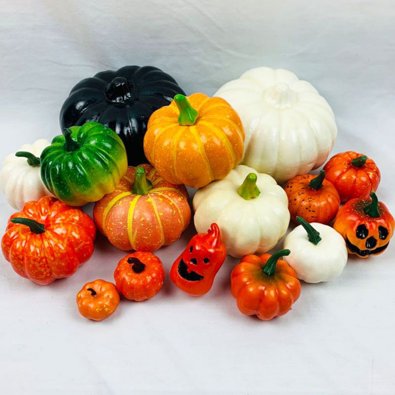 16pcs Halloween Simulation Foam Pumpkin Vegetable Cabinet Photography Display Model Props Crooked Pumpkin .