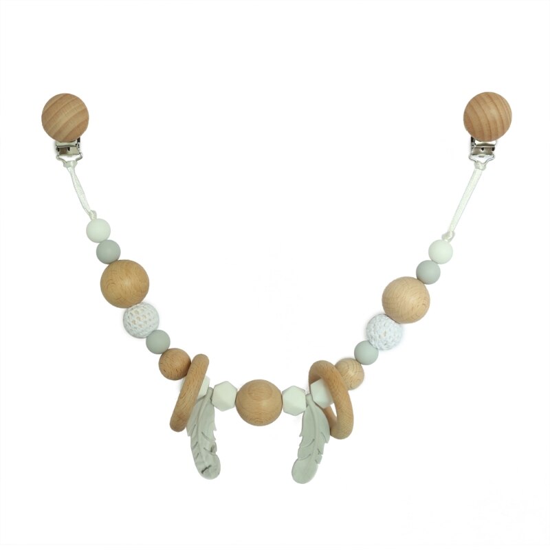 Pram Chain with Clips Nature Wooden Pram String Clips Mobile Pram Rattle Stroller Toys Neborn Toys: Grey 48cm