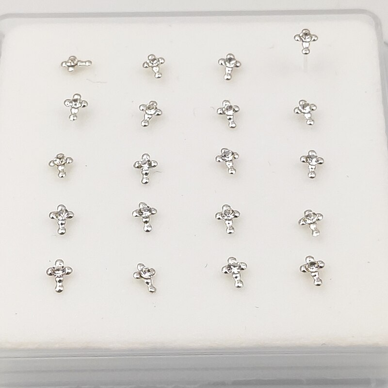 20 Stuks Van Verpakking Cross Vorm Neus Pin 925 Sterling Zilveren Neus Stud Body Piercing Sieraden