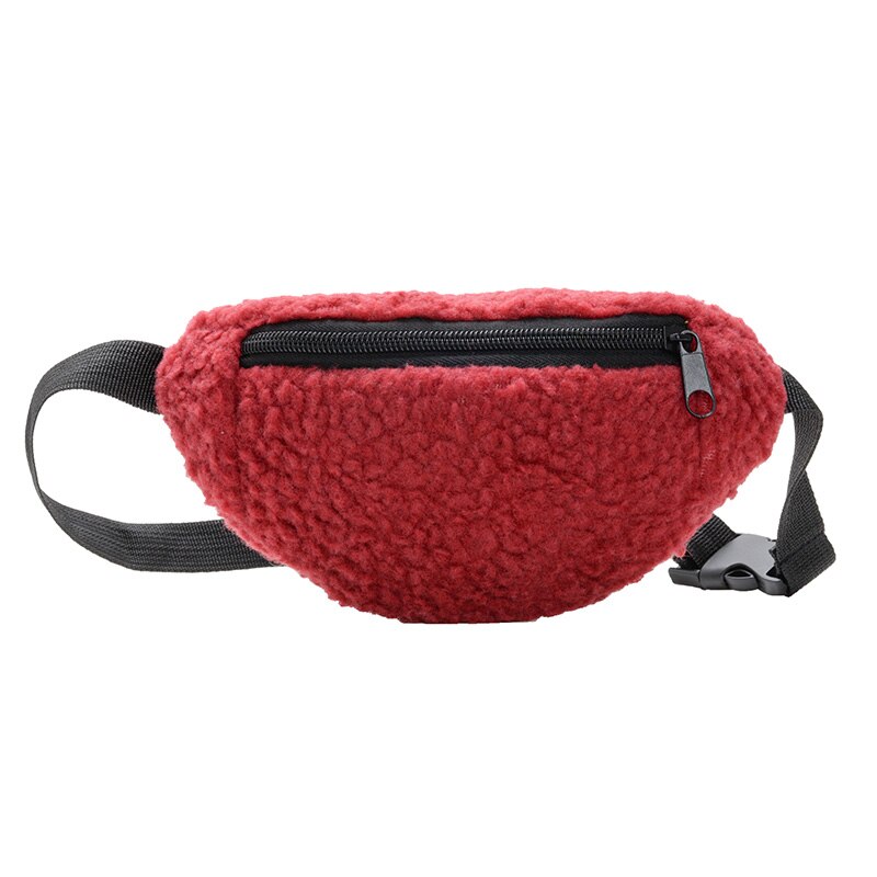 Children Kids Baby Girls Waist Pack Zipper Woolen Solid Adjustable Waist Bag Shoulder Bag: Red