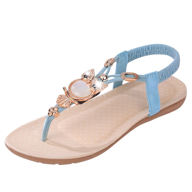 Sandalias de para mujer, zapatos planos de verano con dibujos animados de búho, sandalias para mujer, calzado de verano de agradable ZH2858: Azul / 8.5