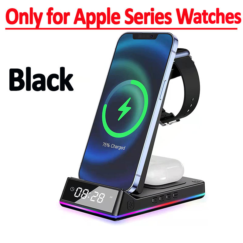5 in 1 30w hopfällbar trådlös laddningsstation rgb-docka led-klocka snabbladdningsstation för iphone samsung galaxy watch 5/4 s22 s21: Silver-