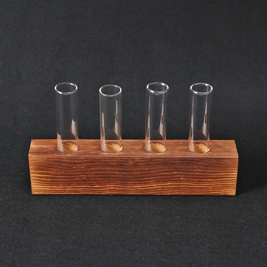 Hydrocultuur Vaas Plant Glazen buis Creatieve Hydrocultuur Plant Transparante Vaas Houten Frame Koffie Shop Room Decor Desk Decoratie