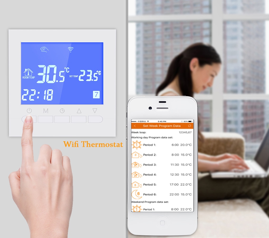 Wifi Thermostaat voor Elektrische Verwarming Gecontroleerd door IOS en Android Smartphone Programmeerbare WIFI Temperatuurregelaar