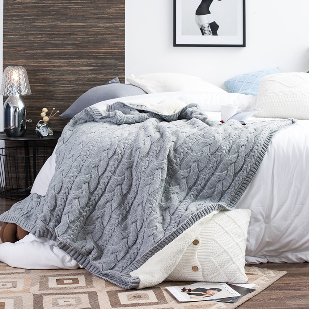Mantas de punto gruesas hechas a mano manta gruesa de lana Merino voluminosa para adultos de invierno sofá cama hogar mantas