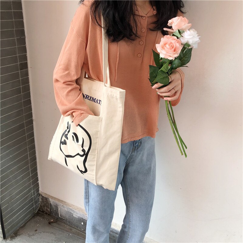 Bolso de lona Youda Korea Simple estampado para mujer, de estilo ligero bolso de hombro, bolso de compras de gran capacidad, bolso clásico de