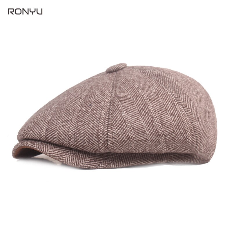 Men Wool Newsboy Cap Men Brown Herringbone Flat Caps Women Men British Painters Hat Soft Warm Winter Hat Octagonal Cap BJM31