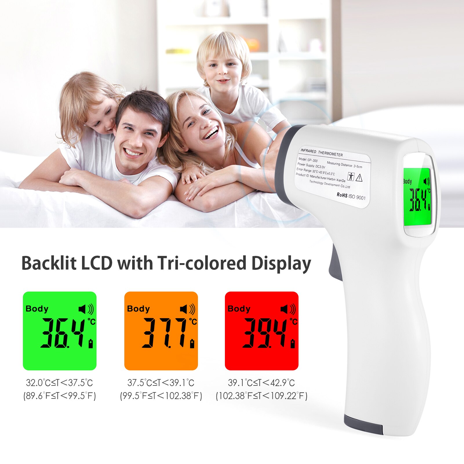 Infrarood Thermometer Voorhoofd Thermometer Contactloze Thermometer Tri-Gekleurde Lcd Koorts Alarm Digital Gereedschap Meten Voor Baby Volwassen