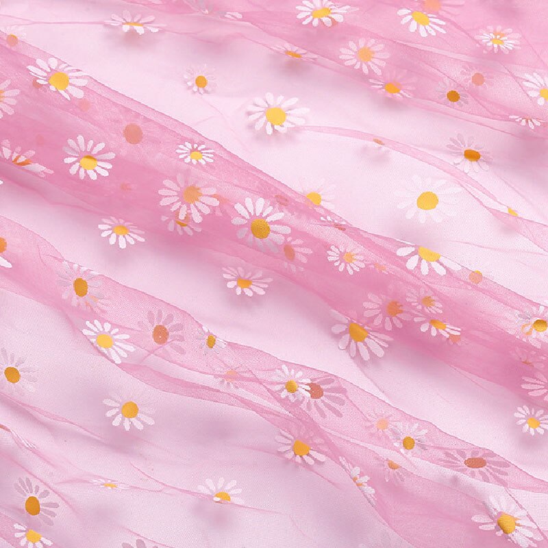 Daisy trykt organza stoff for jenter sommerkjole prinsesse kjole håndlaget diy klesdekorasjon liten daisy diy tyll: Rosenrød
