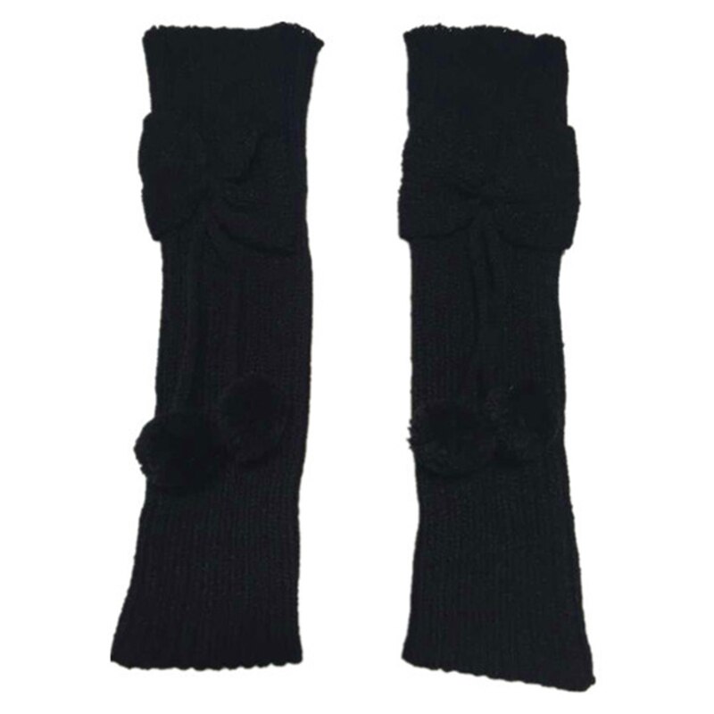 Effen Kleur Herfst Winter Knie Hoge Kinderen Strik Beenwarmers Met Bal Sokken 85DE: Black