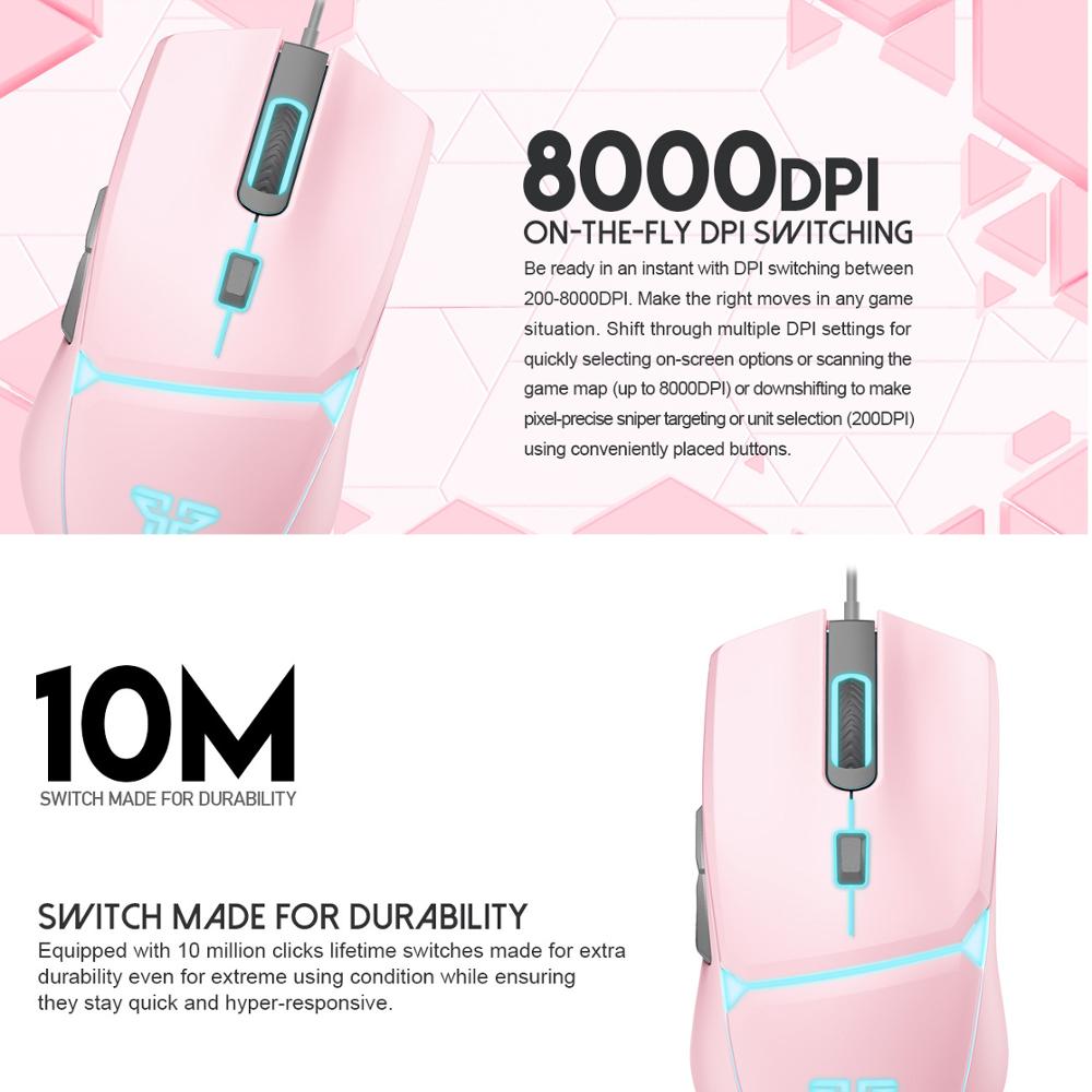 FANTECH-ratón óptico VX7 para videojuegos, dispositivo con luz 84G, 8000DPI, 6 botones, Macro, con cable para FPS y Moba