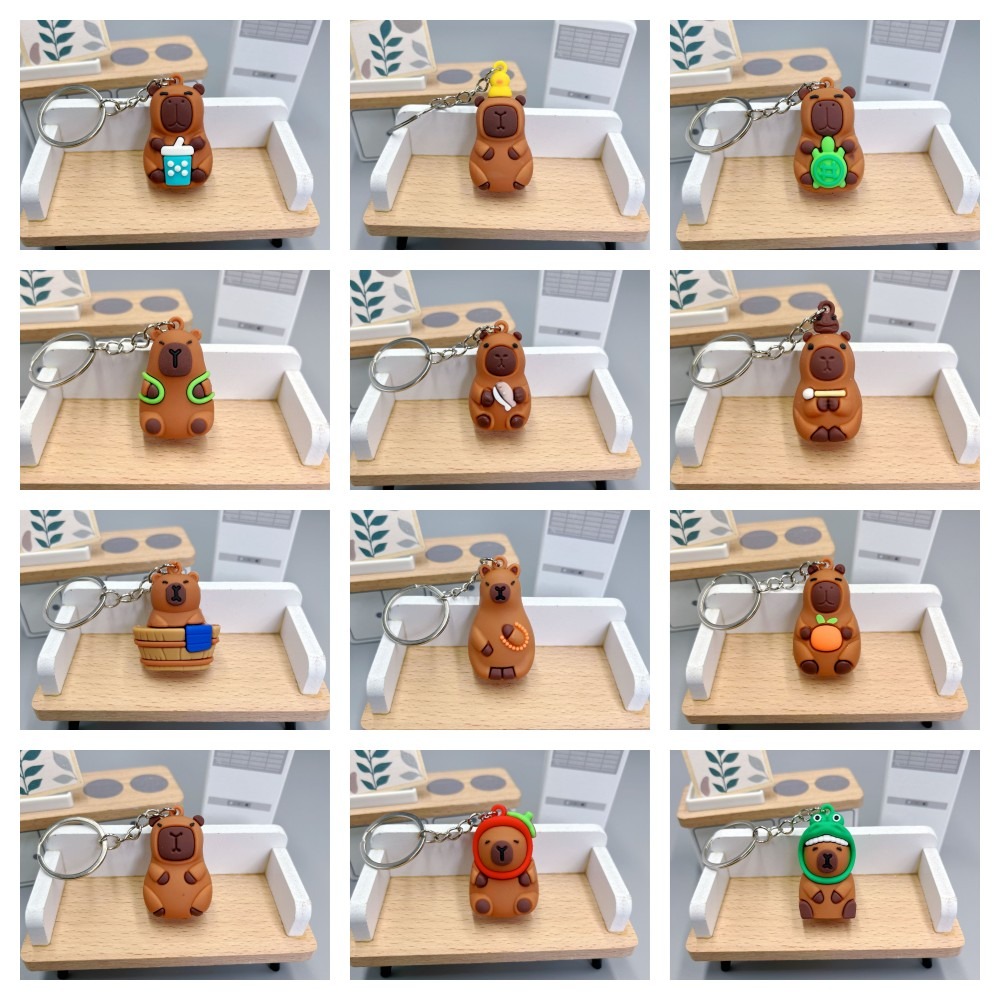 Mental capybara nøkkelring søt pvc skilpadde dyr anheng vanntett myk selvklebende tegneserie nøkkelring jenter