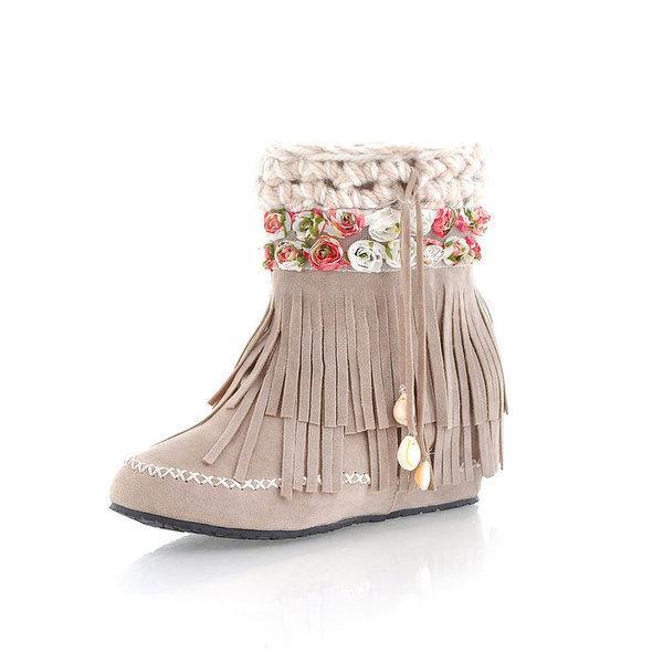 Zapatos de talla grande para mujer, botines de tacón bajo, calzado de invierno con punta redonda, talla grande, media pantorrilla de goma: 3 / 36