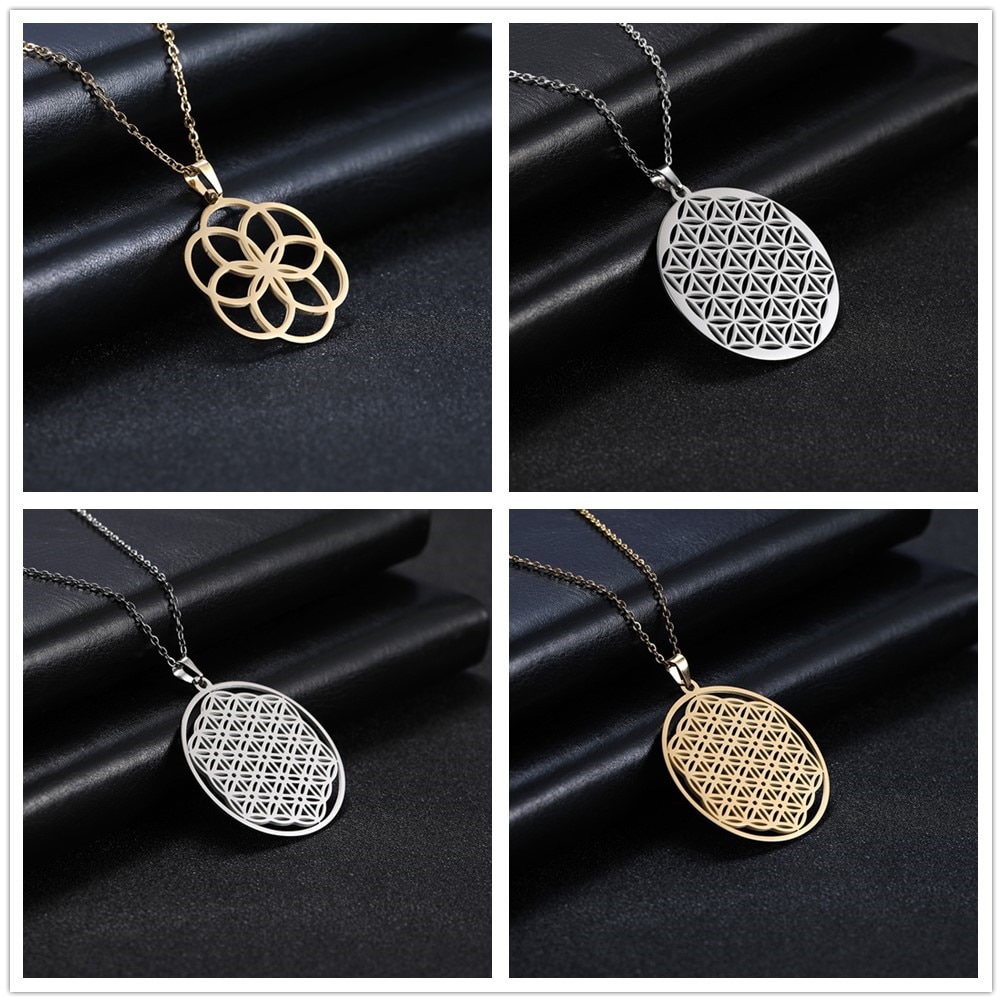 Cazador Viking Flower of Life Hollow Necklace for Women Girl Talisman Amulet Stainless Steel Chocker Jewelry Birthday 2022