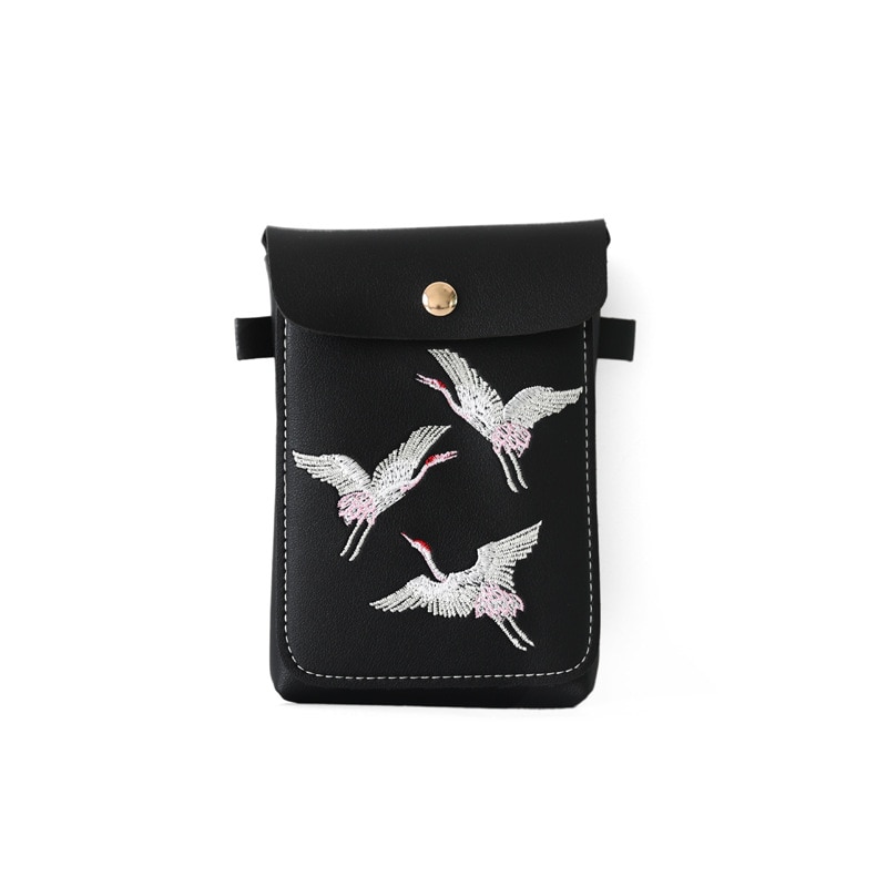 Bird Embroidery Mobile Phone Bagls for Women Girls Small Crossbody Bags Pu Leather Mini Messenger Bags Ladies Hand Bags