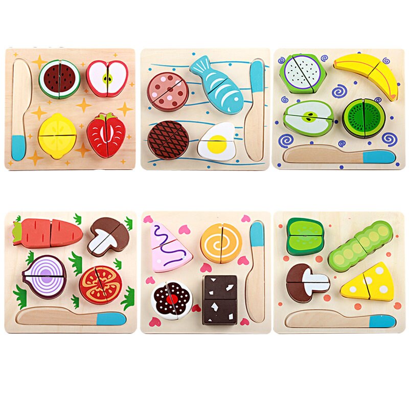 Holz Box Gemüse Schneiden Set Holz Spielzeug Für Kinder Simulation Obst/Fisch/Dessert Spielen Haus Pädagogisches