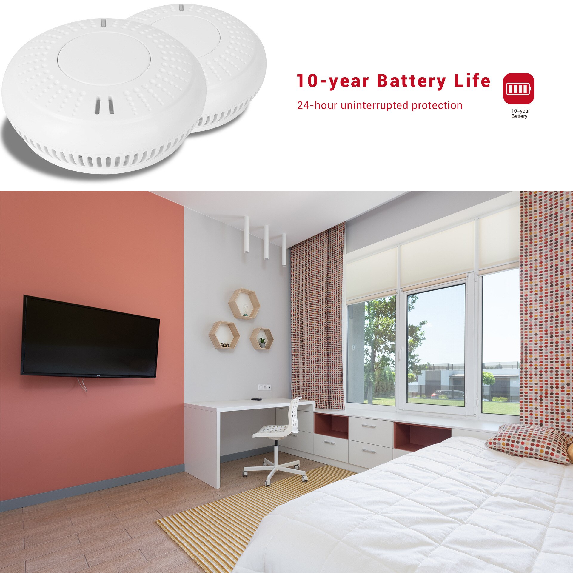 Stand alone photoelectric fire smoke detector 10 years battery Home safety fire smoke alarm