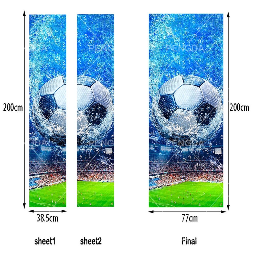 Home Decoratie Plakken Zelfklevende 3D Muursticker Voetbal Print Art Kleur Bricks Trekken Deur Waterdicht Behang Foto 'S