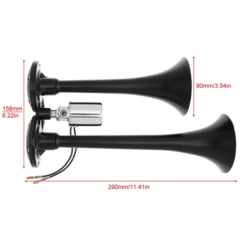 12V/24V 178DB Universal Super Loud Black Dual Trumpet Air Horn for Cars Trucks Boats