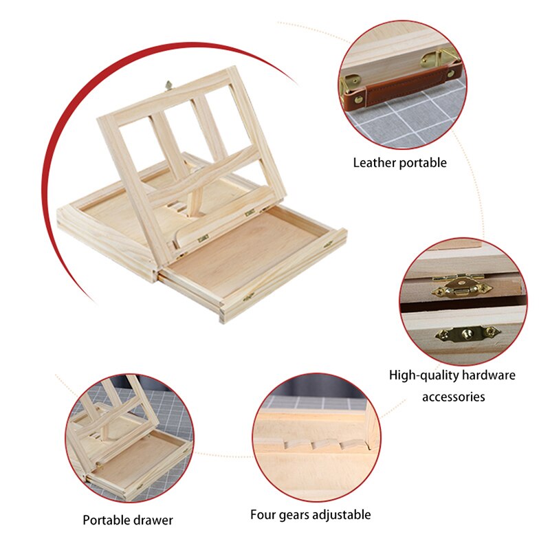 Wooden Easel Painting Easel Artist Desk Easel Portable Miniature Desk Folding Easel Table Box Oil Paint Accessories Art Supplies