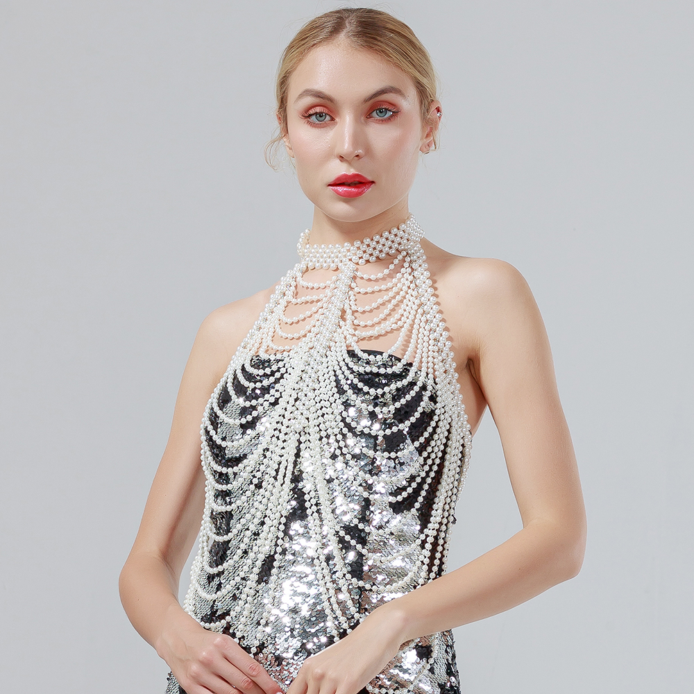 Collares sexis de chal de perlas para mujer, Collar de hombro, colgantes de cadena larga, collares, cadena de suéter, accesorios de joyería para vestido de novia