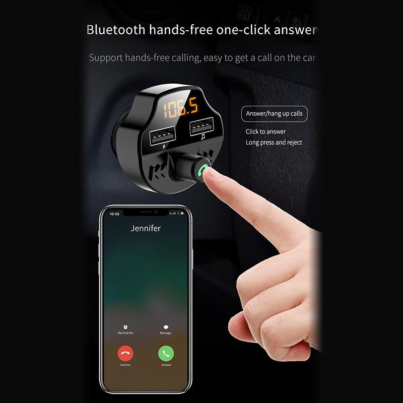 Bluetooth Handsfree FM Transmitter Dual USB Car Charger For Smart Device Music Player Car Accessories Support Voice Navigation
