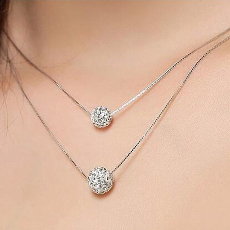 Olevo (Olevo Trend S925 Sterling Zilveren Ketting Vrouwelijke Korte Kristal Shambhala Bal Ketting Elegante En Eenvoudige Anti-